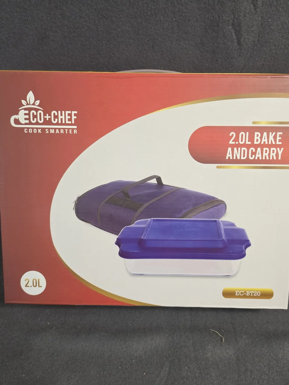 Eco+Chef 2.0L Blue Bake & Carry Glass Dish with Carrying Case